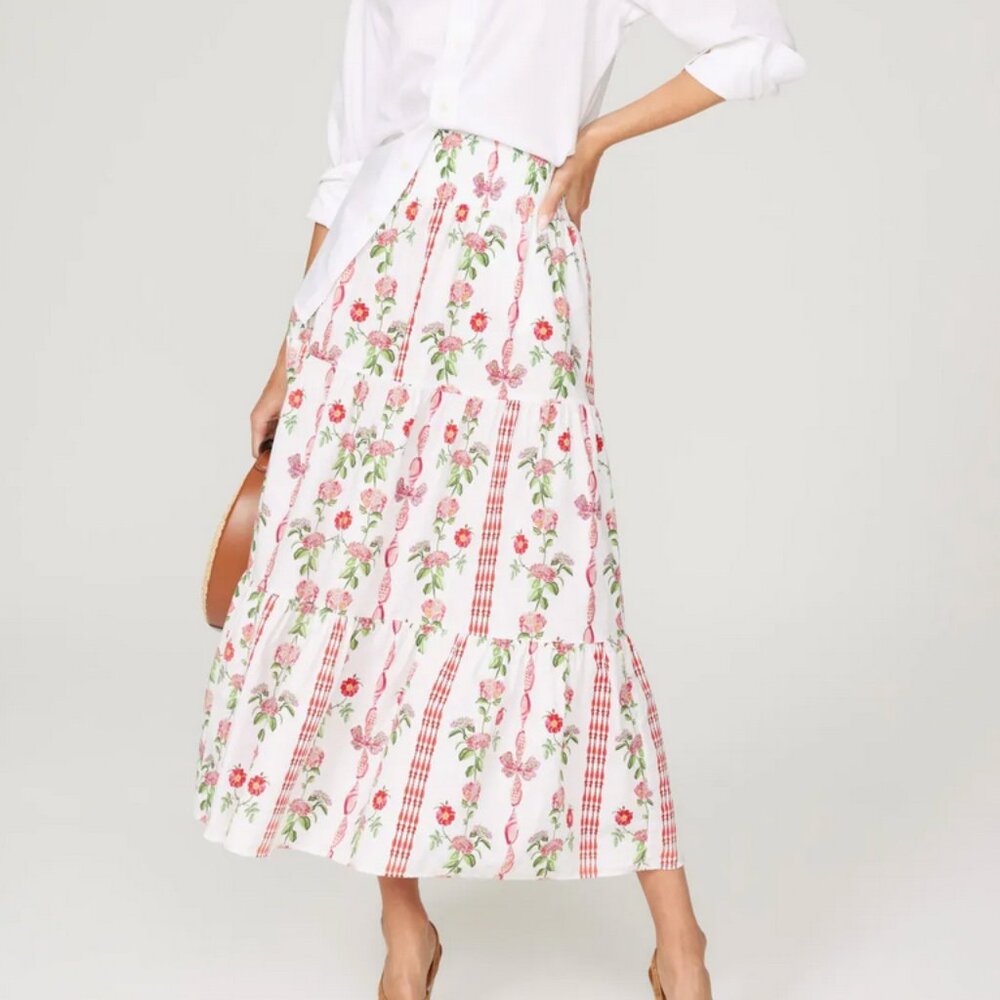 Hill House Florence Nap Skirt in Red Shell Vine Stripe Size S